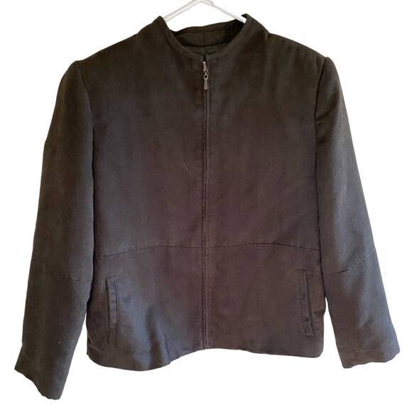 Koret Jackets & Blazers - Koret Petites Army Green Faux Suede Full Zip Up Mock Neck Jacket Pockets Size 10